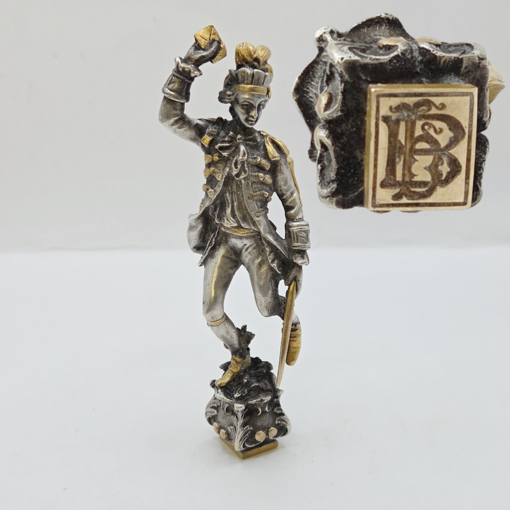 Antique Silver Figural Wax Seal Desk Stamp Statue Armoured Knight HTF OOAK